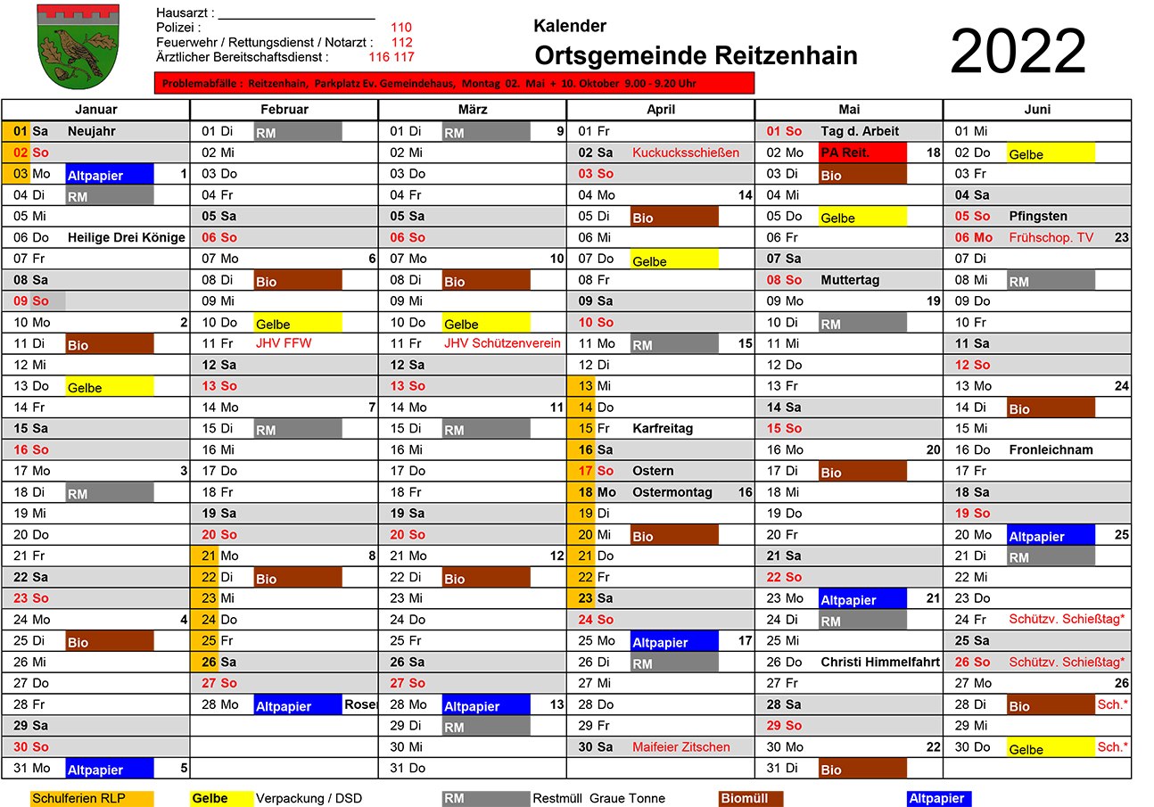 Terminkalender 2022 Rh