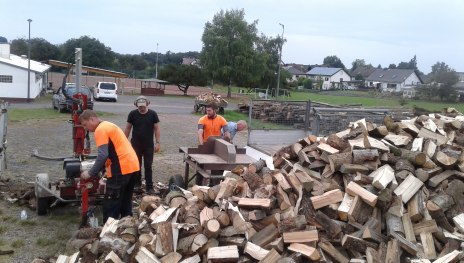 Brennholz Vorbereitung f&uuml;r Verladung Ahrtal